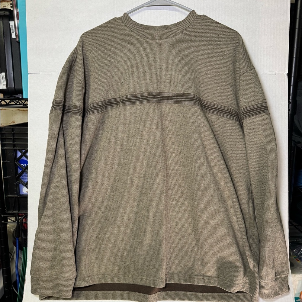Men’s Thermal Long Sleeve Shirt Brown Ribbed Crewneck XXL